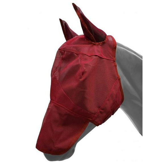 Showman Pony Long Nose Mesh Rip Resistant Fly Mask w/ Ears (Red)