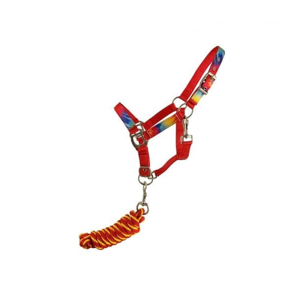 Showman Pony Red Nylon Halter w/ Tie Dye Print & Lead