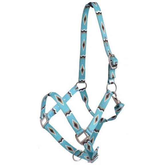 Showman Premium Nylon Horse Halter w/ Turquoise & Gold Diamond Design