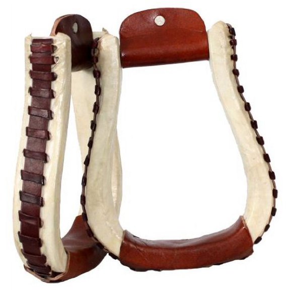 Showman Rawhide Covered Pleasure Style Western Stirrups w/ Leather Lacing