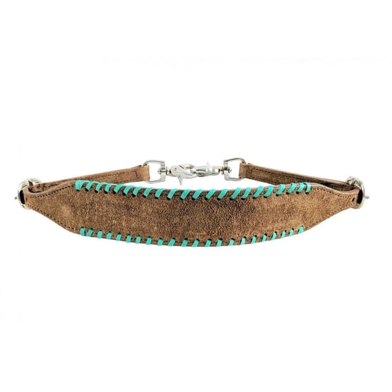 Showman Roughout Leather Wither Strap w/ Teal Rawhide Lacing