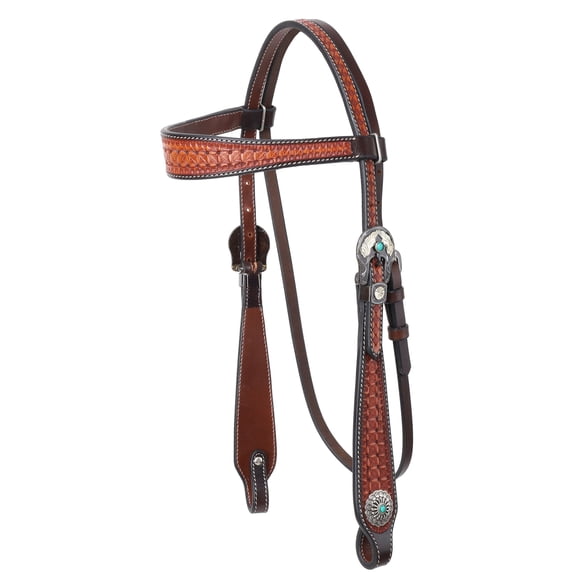 Showman Rustic Tooled Browband Leather Headstall
