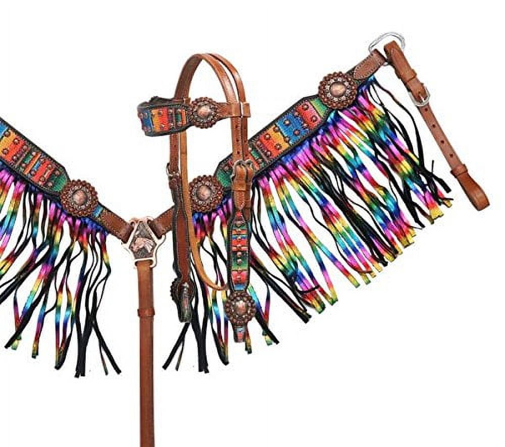 NEW! Showman ® Rainbow tye dye headstall and breast collar set.