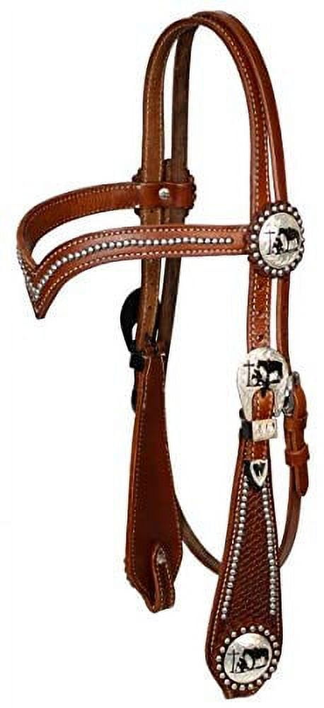 Showman™ Medium oil  leather browband headstall with beaded arrow design. main image 0