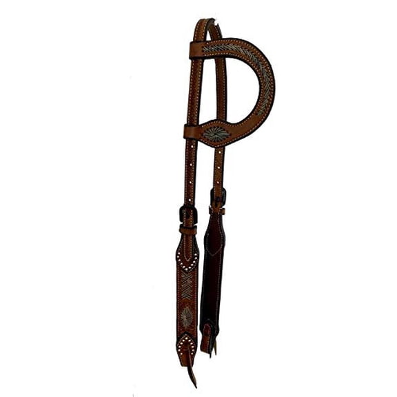 Showman Single Ear Argentina Cow Leather Headstall w/ Rawhide Inlay Design