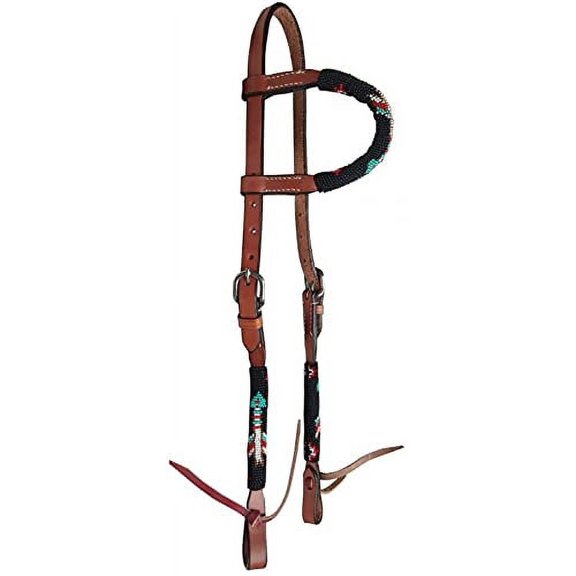 Showman Single Ear Leather Headstall w/ Beaded Arrow Design