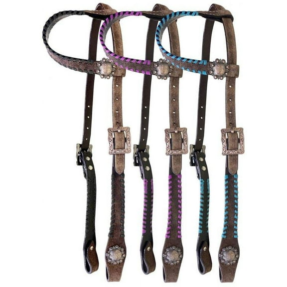 Showman Single Ear Rawhide Laced Rough-out Leather Headstall (Pink)