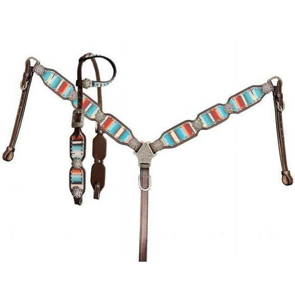 Showman Southwest Serape Print Single Ear Leather Headstall & Breast Collar Set