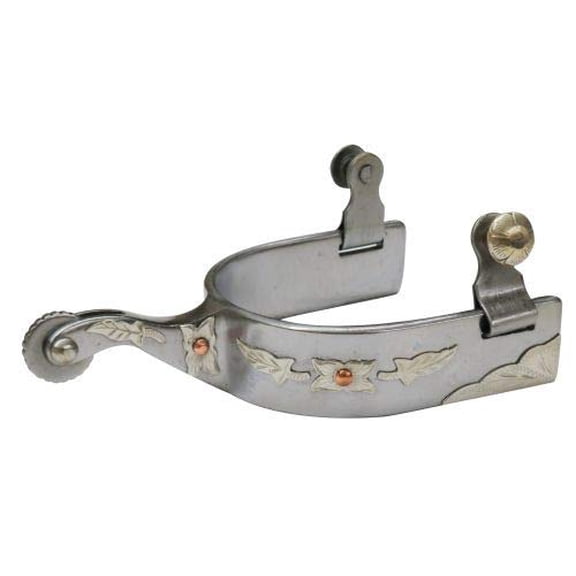 Showman Stainless Steel Spurs w/ Leaf Design Overlays