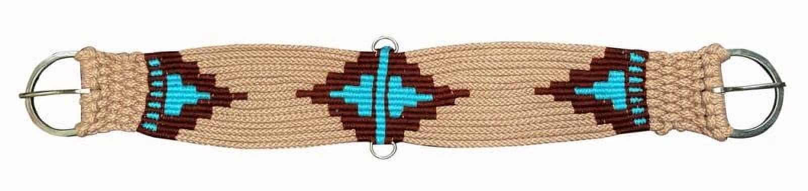 CHALLENGER 34" Western Wool/Rayon Cinch Girth – 25-Strand Double Weave, Turquoise Aztec Pattern, Stainless Steel Hardware