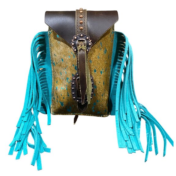 Showman Teal Acid Wash Cowhide Rear Cinch Saddle Bag