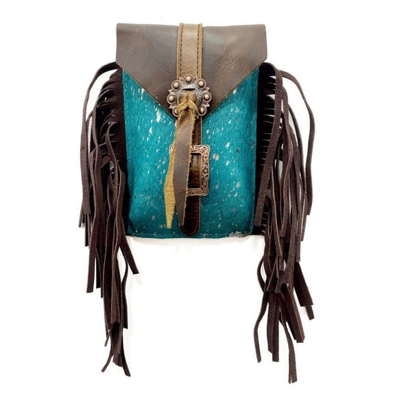 Showman Teal Acid Wash Hair-On Cowhide Rear Cinch Saddle Bag