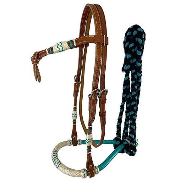 Showman Teal & Natural Rawhide Core Bosal Set w/ Cotton Mecate Reins