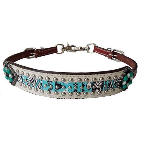Showman Teal & White Southwest Print Leather Wither Strap
