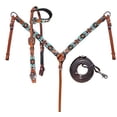 thumbnail image 1 of Showman Turquoise & Orange Beaded Aztec Leather Headstall & Breast Collar Set, 1 of 4