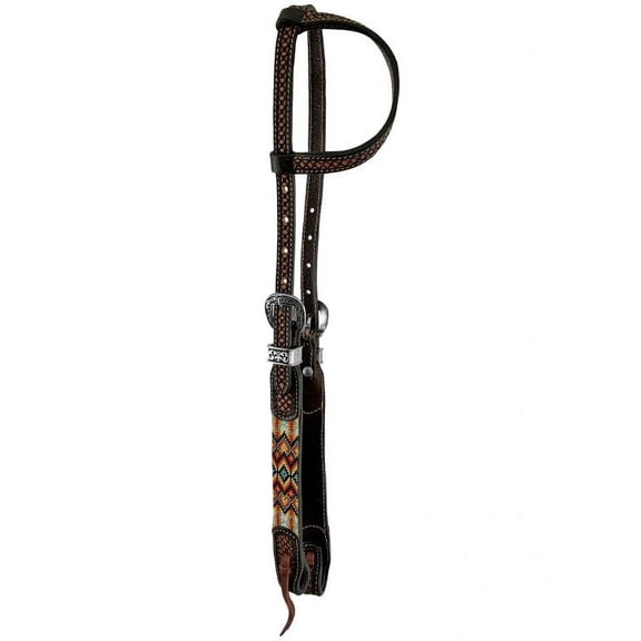 Showman Two-Tone Argentina Cow Leather Single Ear Headstall w/ Beaded Inlay