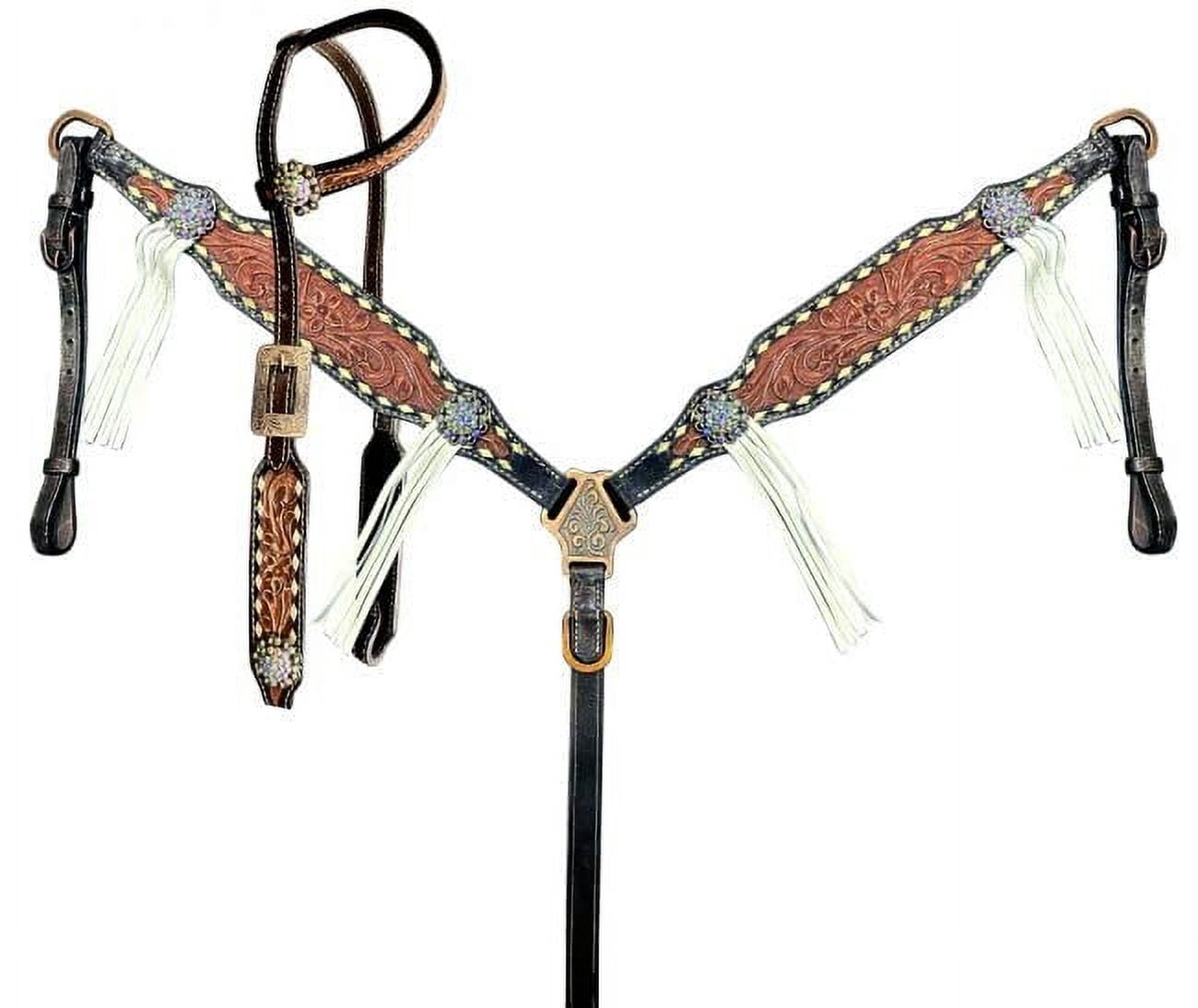 Western Horse Riding Equipment Showman Two-Tone Floral Tooled Leather ...