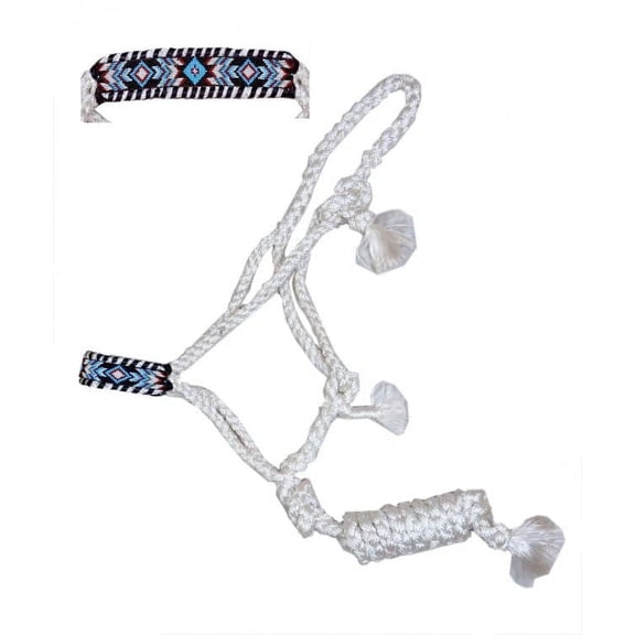 Showman White Nylon Mule Tape Halter w/ Teal & Black Southwest Beaded Design