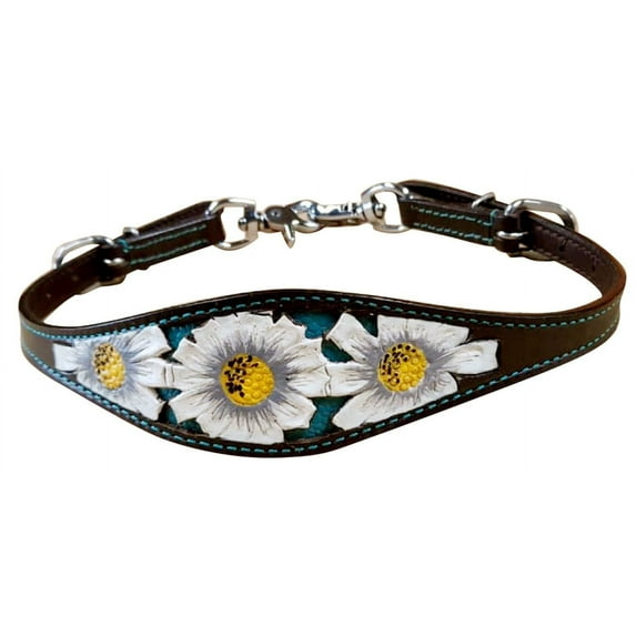 Showman White Poppy Flower Design Leather Wither Strap