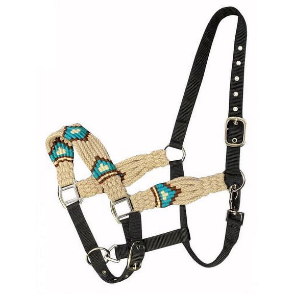 Showman Wool Blend Multi-Strand Tan & Teal Southwest Design Bronc Halter