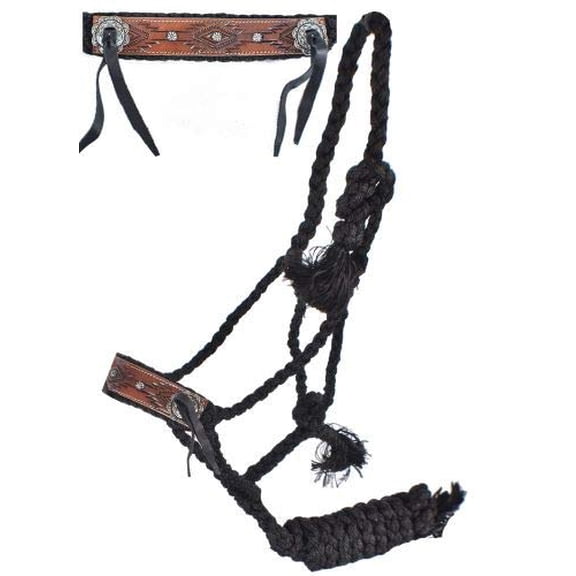 Showman Woven Black Nylon Mule Tape Halter w/ Aztec Leather Noseband