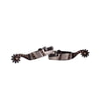 thumbnail image 1 of Showman Youth Brown Steel Spurs w/ Silver Engraved Overlay & Copper Studs, 1 of 1