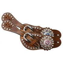 Showman Youth Crystal Rhinestone Tooled Leather Spur Straps