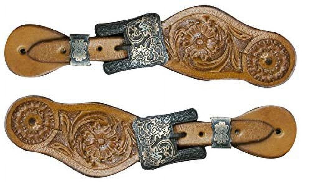 Showman Ladies Two-Tone Floral Tooled Leather Spur Straps