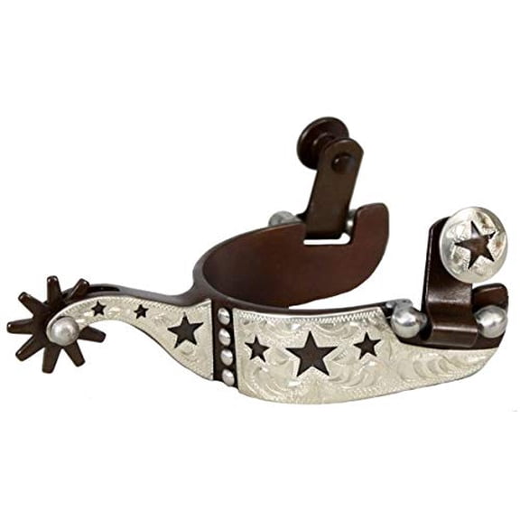 Showman Youth Size Antique Brown Steel Silver Show Spurs w/ Cut Out Stars