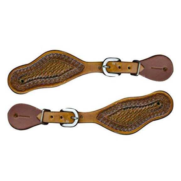 Showman Youth Size Basket Weave Tooled Leather Spur Straps