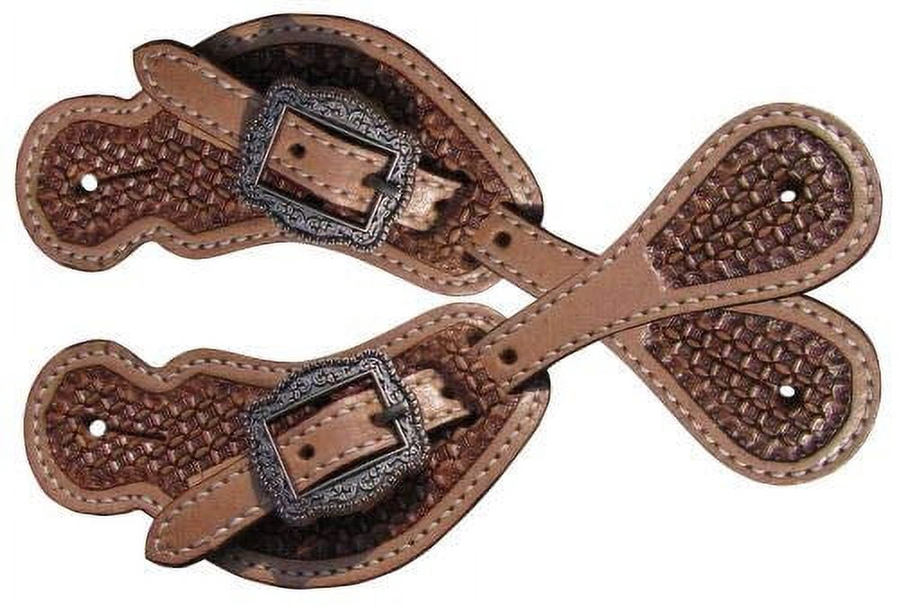 Showman ® Youth leather spur straps basketweave tooling.