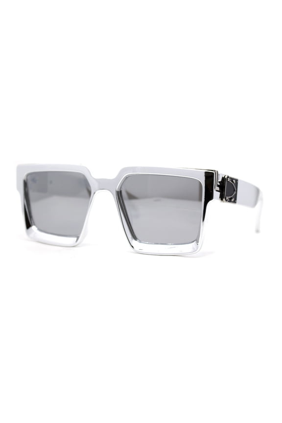 Showy Metallic Plastic Colorful Mirror Lens Rectangle Mob Horn Rim Sunglasses Silver Mirror