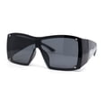 thumbnail image 1 of Showy Oversized Shield Super Thick Arm Rectangle Euro Style Sunglasses All Black, 1 of 4