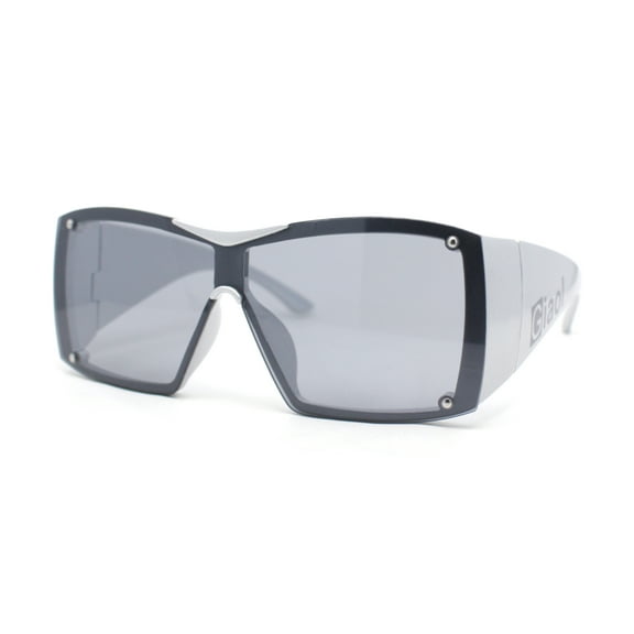 Showy Oversized Shield Super Thick Arm Rectangle Euro Style Sunglasses Silver - Black
