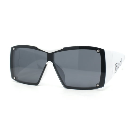 Showy Oversized Shield Super Thick Arm Rectangle Euro Style Sunglasses White - Black