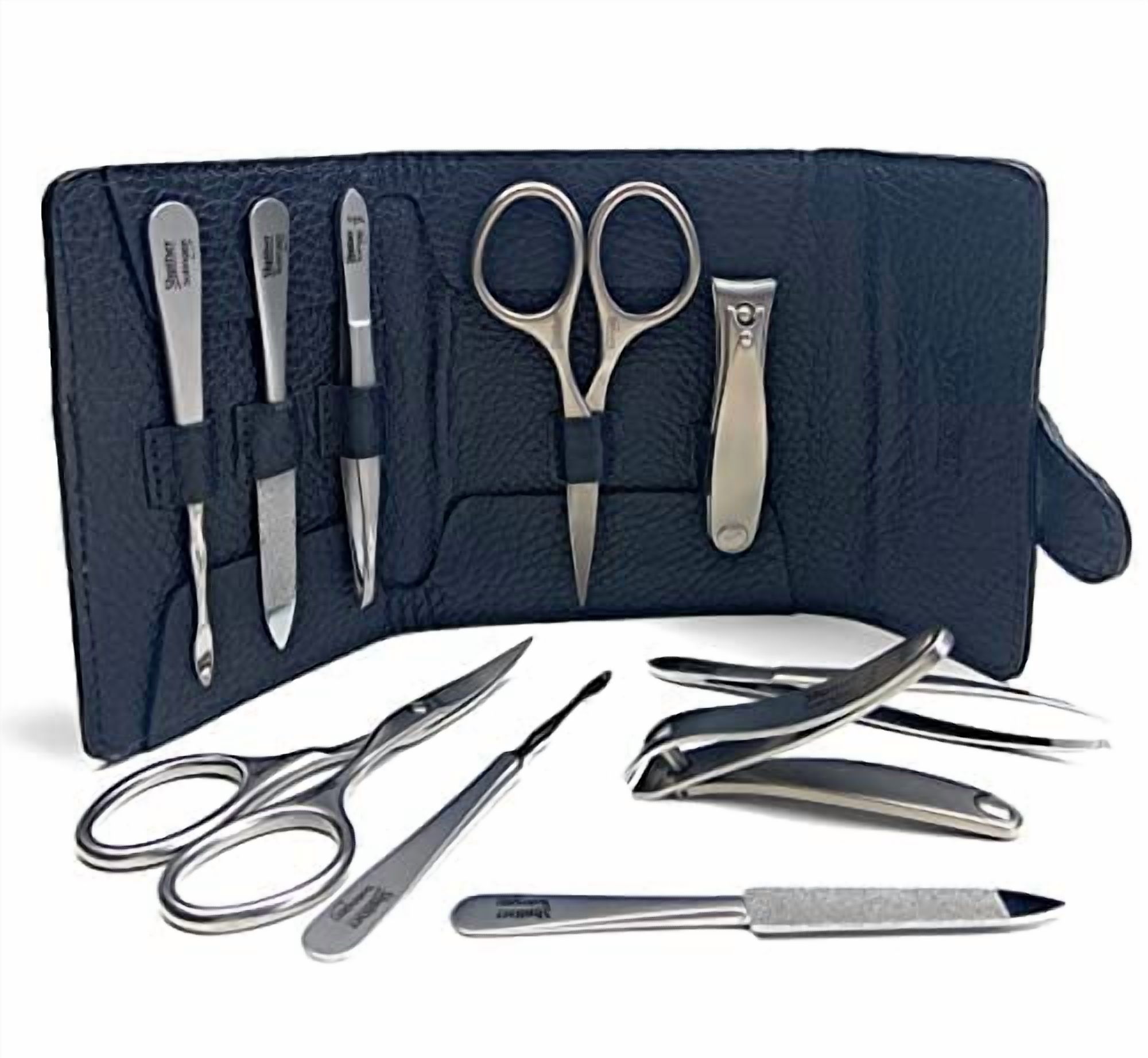 Shpitser Nail Kit, Manicure and Pedicure Women Set of 5 tools: Scissors, Clipper, Tweezers, Nail Cleaner, Nail File, Made of Sturdy Stainless Steel, In Italian Leather Case, Made in Germany (Black)
