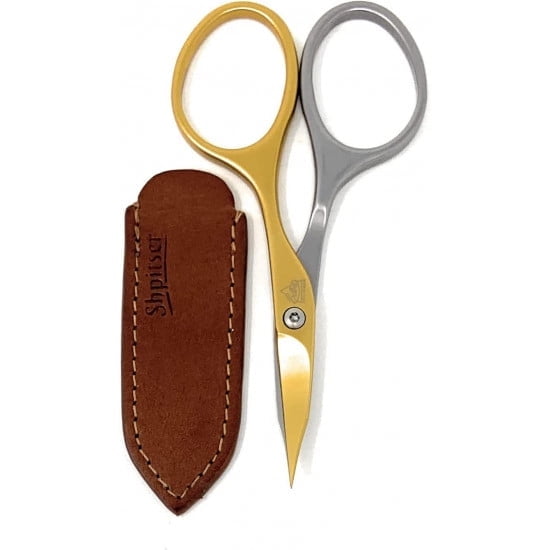 Shpitser Professional Self Sharpened Stainless Steel Titanium Gold Combination Nail and Cuticle Scissors, Made in Solingen Germany, Leather Case