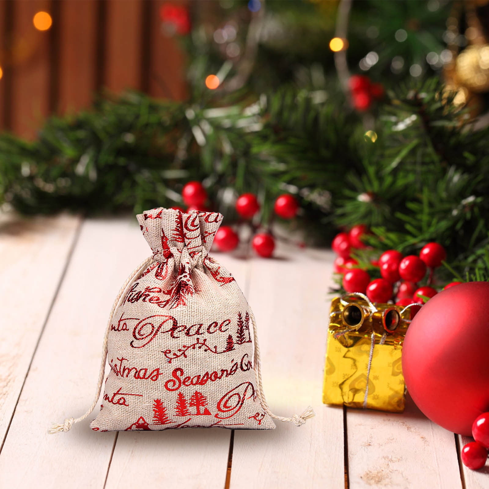 Shpwfbe Christmas Decorations Christmas Candy Bags Christmas Drawstring Pocket Snowflake Cotton