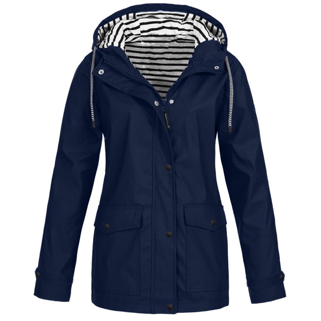 Shpwfbe Coats For Women Waterproof Rain Rain Solid Hooded Jacket ...