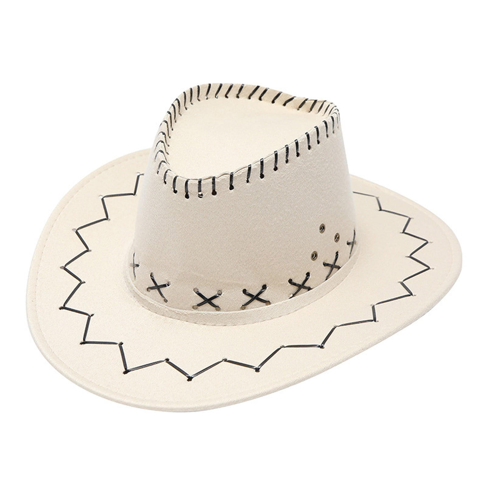 Cowboy Hat Black Leather Stitched Adult Cowboy Hat Black Leather Stitched Adult
