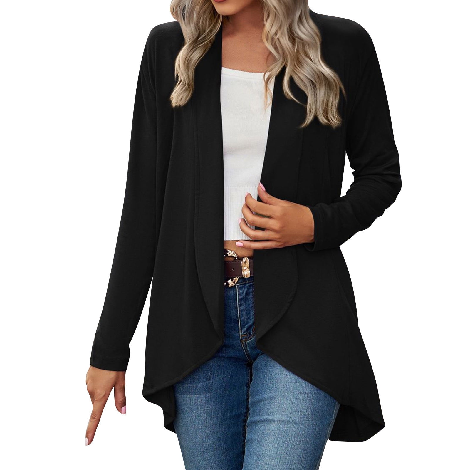 Shpwfbe Fall Clothes For Women 2023 Cardigan For Women Womens Open Front  Cardigan Long Sleeve Knit Sweater Outwear With Pockets Business Casual