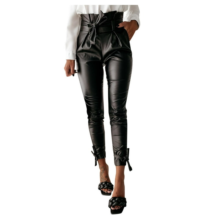 Shpwfbe Leather Pants Womens Pants Pant Women Leggings Sexy Tight Bow  Leather Trousers Fashion Fold Pocket Solid Pants Leather Leggings Black M
