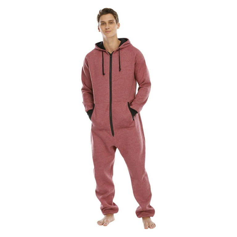 Shpwfbe Mens Pajamas Set Adult Onesie Pajamas Jumpsuit for Men Zipper Solid  Color Long Sleeve V Neck Hoodie Romper Sleepwear Sleepwear Round Neckline