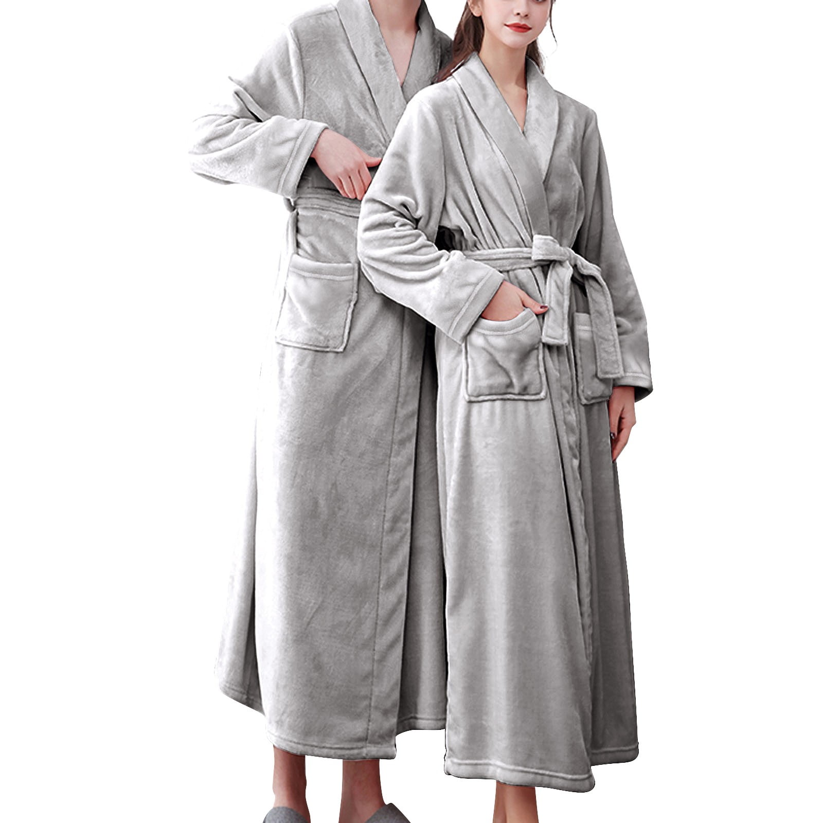 Shpwfbe Robes for Women Mens Robe Women's Double Pocket Flannel ...