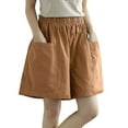 thumbnail image 1 of Shpwfbe Shorts For Women Workout Shorts Women Women'S Casual Shorts Elastic Waist Cotton Shorts With Pockets Knee Length Womens Pants Beige L, 1 of 9