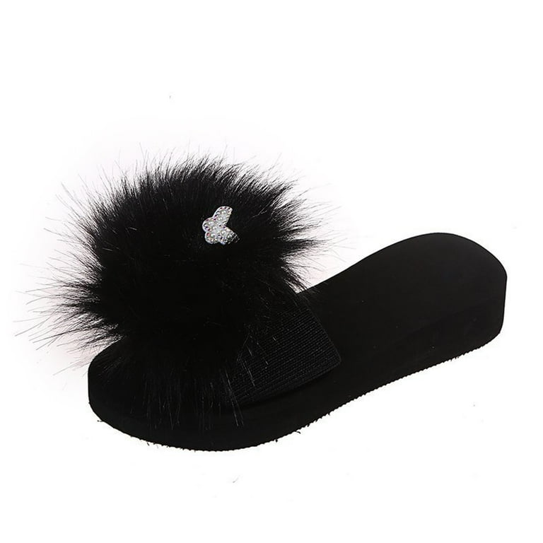 Flip flops with fur on best sale top