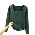 thumbnail image 1 of Shpwfbe Thermal Underwear for Women Thermal Shirts for Women Autumn/Winter Solid Color Body Fit Square Neck Long Sleeve Thermal Top Green 2 XL, Long Sleeve Undershirt for Women, Womens Thermal Tops, 1 of 3