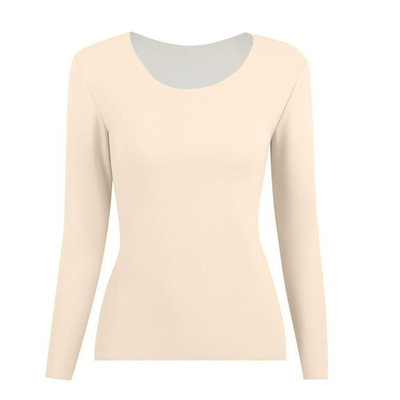 Shpwfbe Thermal Underwear for Women Thermal Shirts for Women Autumn Winter Warm Plus Size S Compression Function Fleece Beige XXL, Long Sleeve Undershirt for Women, Womens Thermal Tops