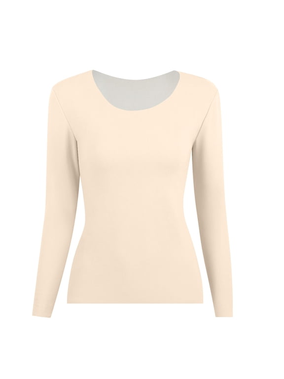 Thermal Underwear for Women Thermal Shirts for Women Autumn Winter Warm Plus Size S Compression Function Fleece Beige XXL, Long Sleeve Undershirt for Women, Womens Thermal Tops