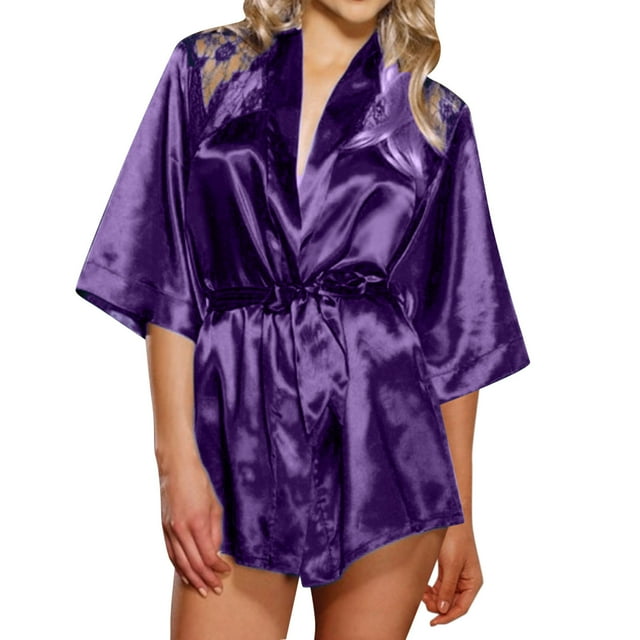 Shpwfbe Underwear Women Silk Robe Satin Set Nightgown Bride Wedding